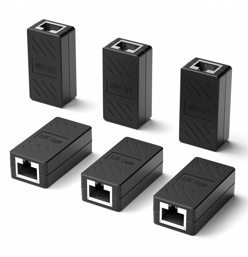 LVY Ethernet Extender RJ45 Couplers Network Cable Coupler Cat 5 Coupling Lnternet Female to Female Connector Lnline Coupler for Cat5/ Cat5e/ Cat6e/ Cat7 Ethernet Extension Cable (Black 6pcs) - Image 1